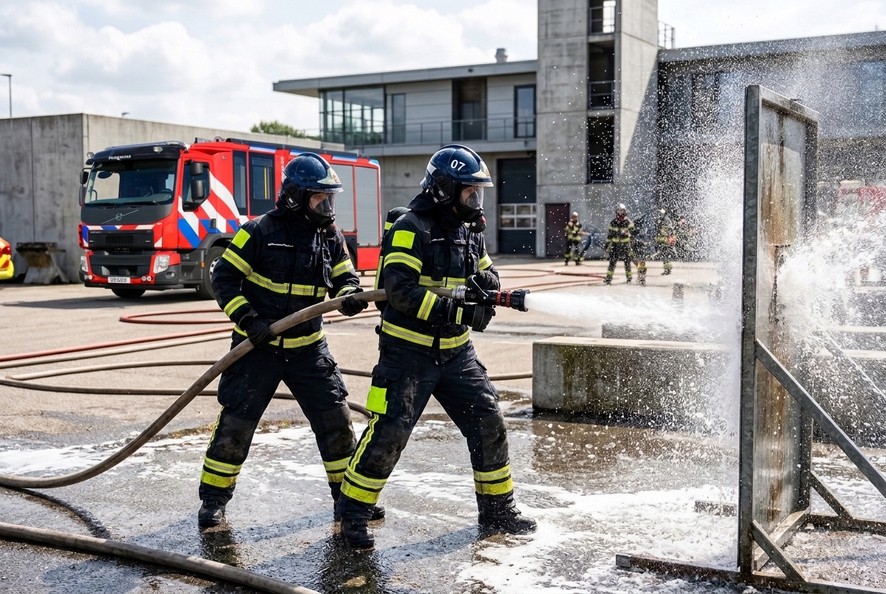 Oefening met brandweerploeg